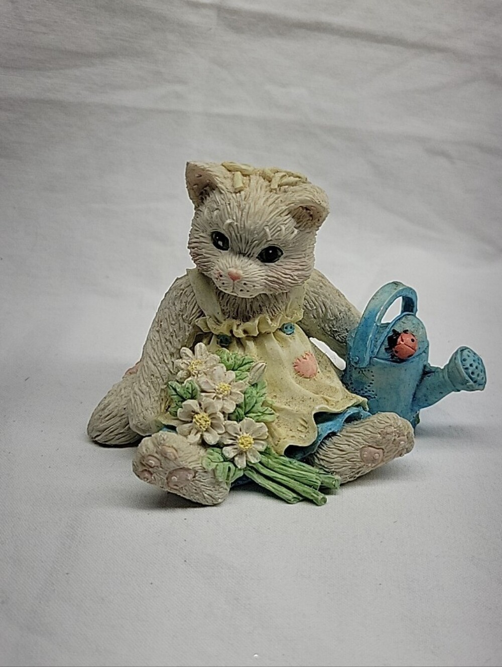 Calico Kitten 1993 Figurine with Flowers and Watering Can By Enesco